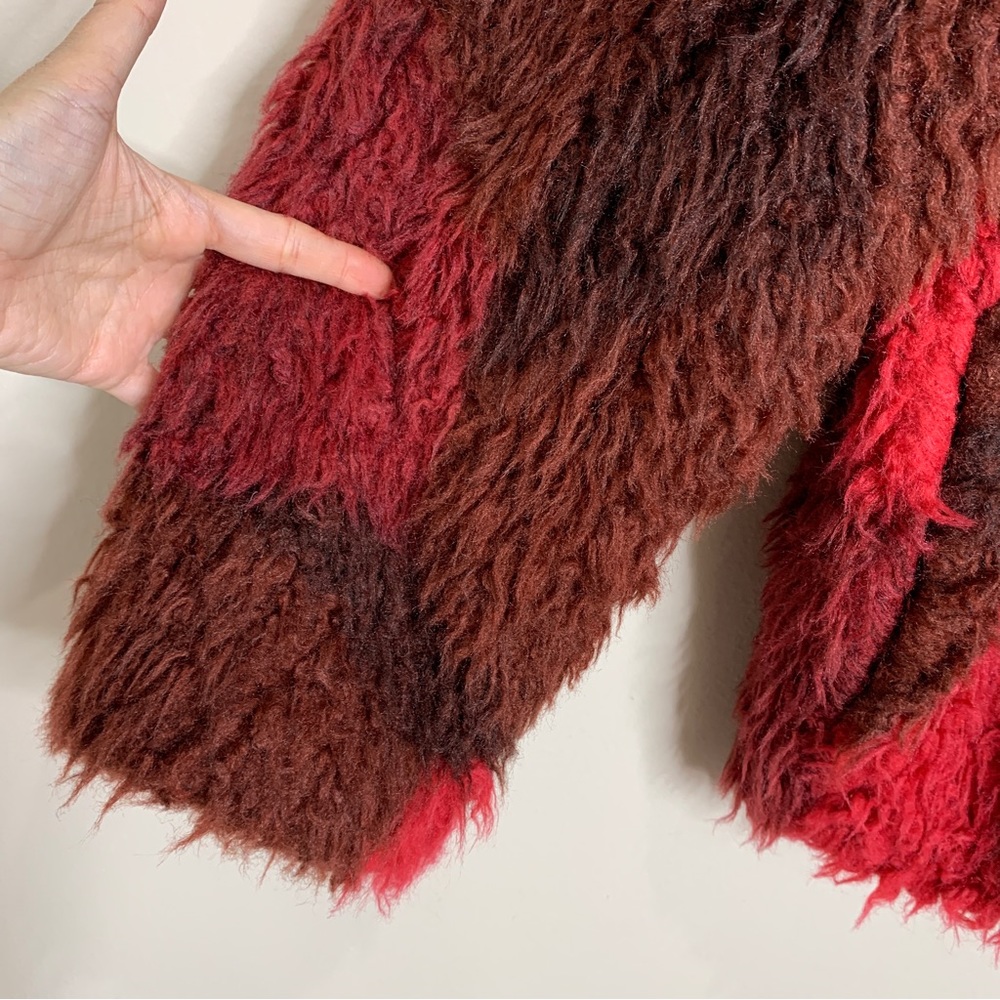 NEW IRO Sechura Patchwork-Effect Faux Fur Jacket *Mixed Red* Sz FR 44 / US 12 - Picture 7 of 16